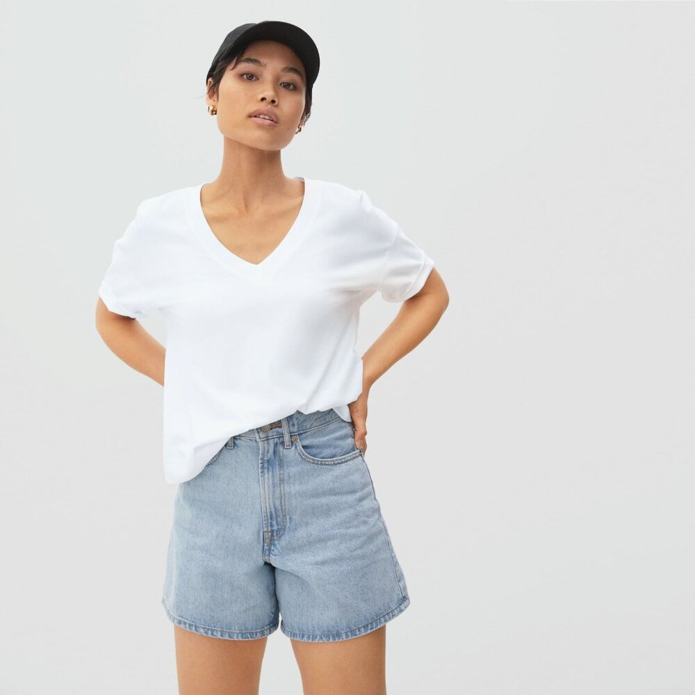 Everlane The Organic Cotton Slouchy V-Neck White Base - Size XXS